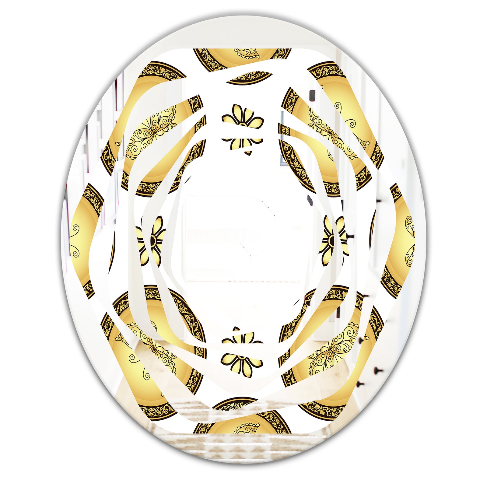 Gold and browne pattern with gradient vintage circles - Modern Round or Oval Wall Mirror - Whirl