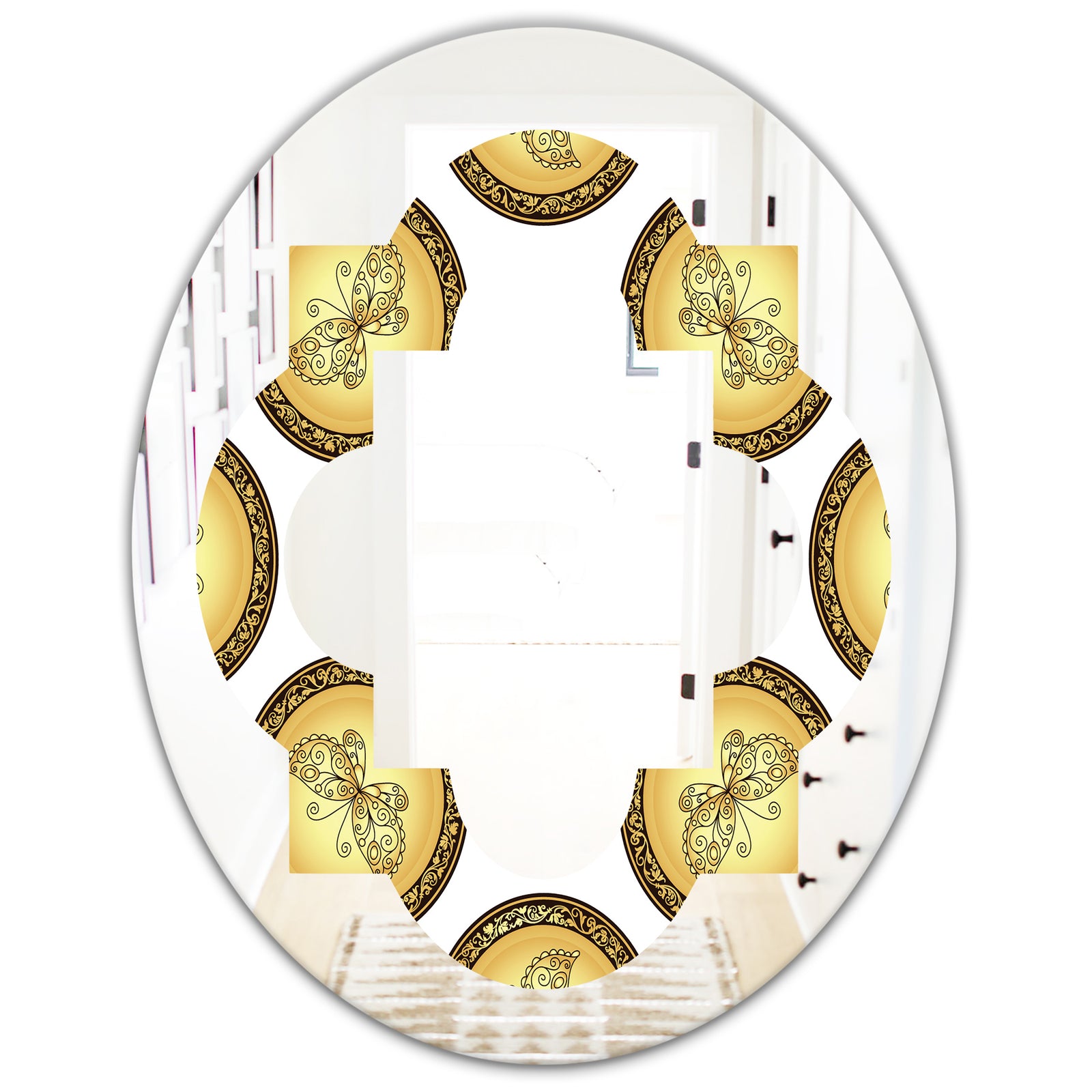 Gold and browne pattern with gradient vintage circles - Modern Round or Oval Wall Mirror - Quatrefoil