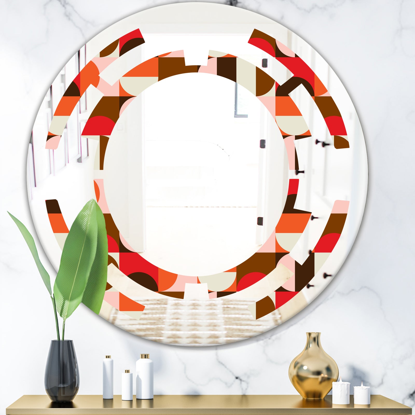 Retro Geometric Design II - Modern Round or Oval Wall Mirror - Space