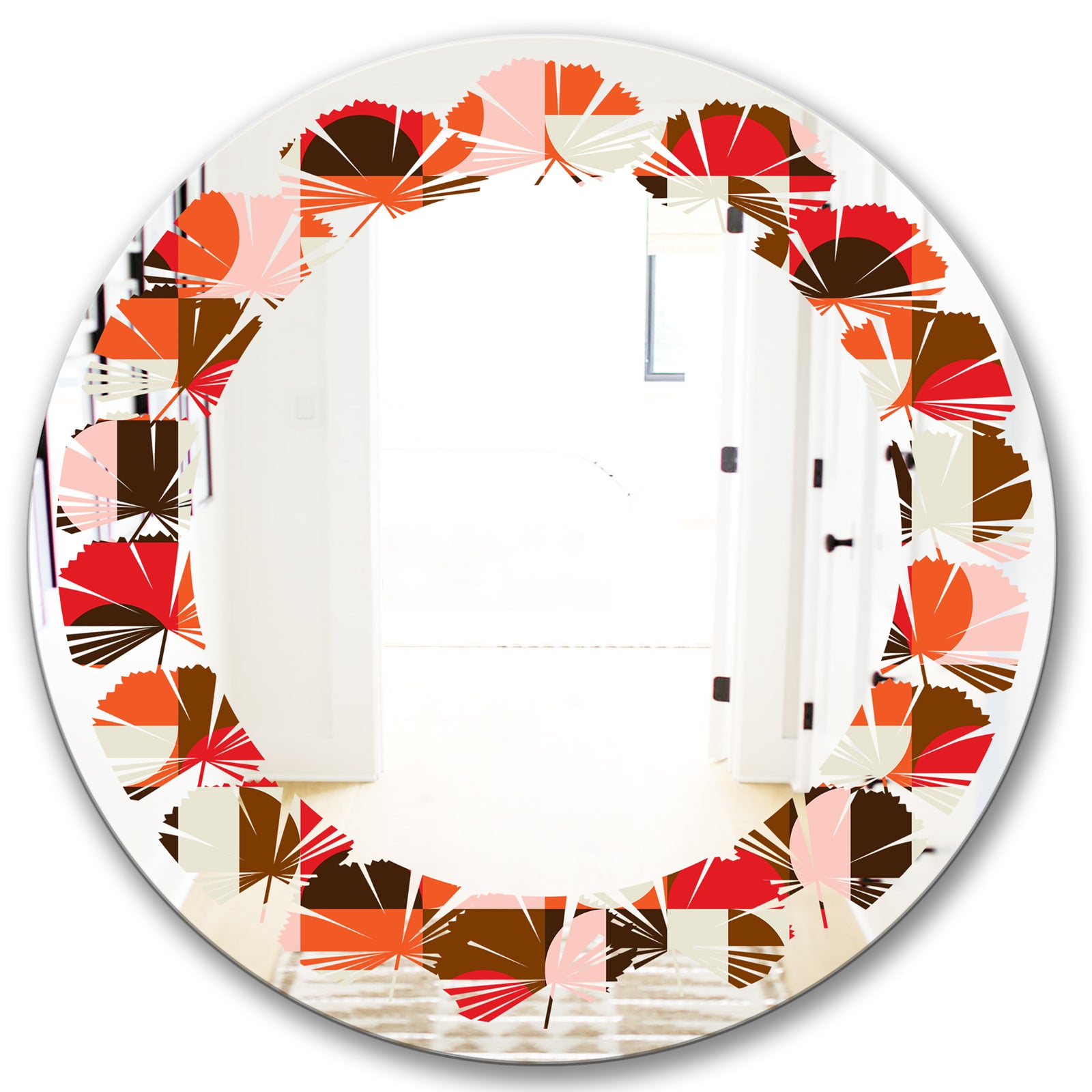 Retro Geometric Design II - Modern Round or Oval Wall Mirror - Leaves