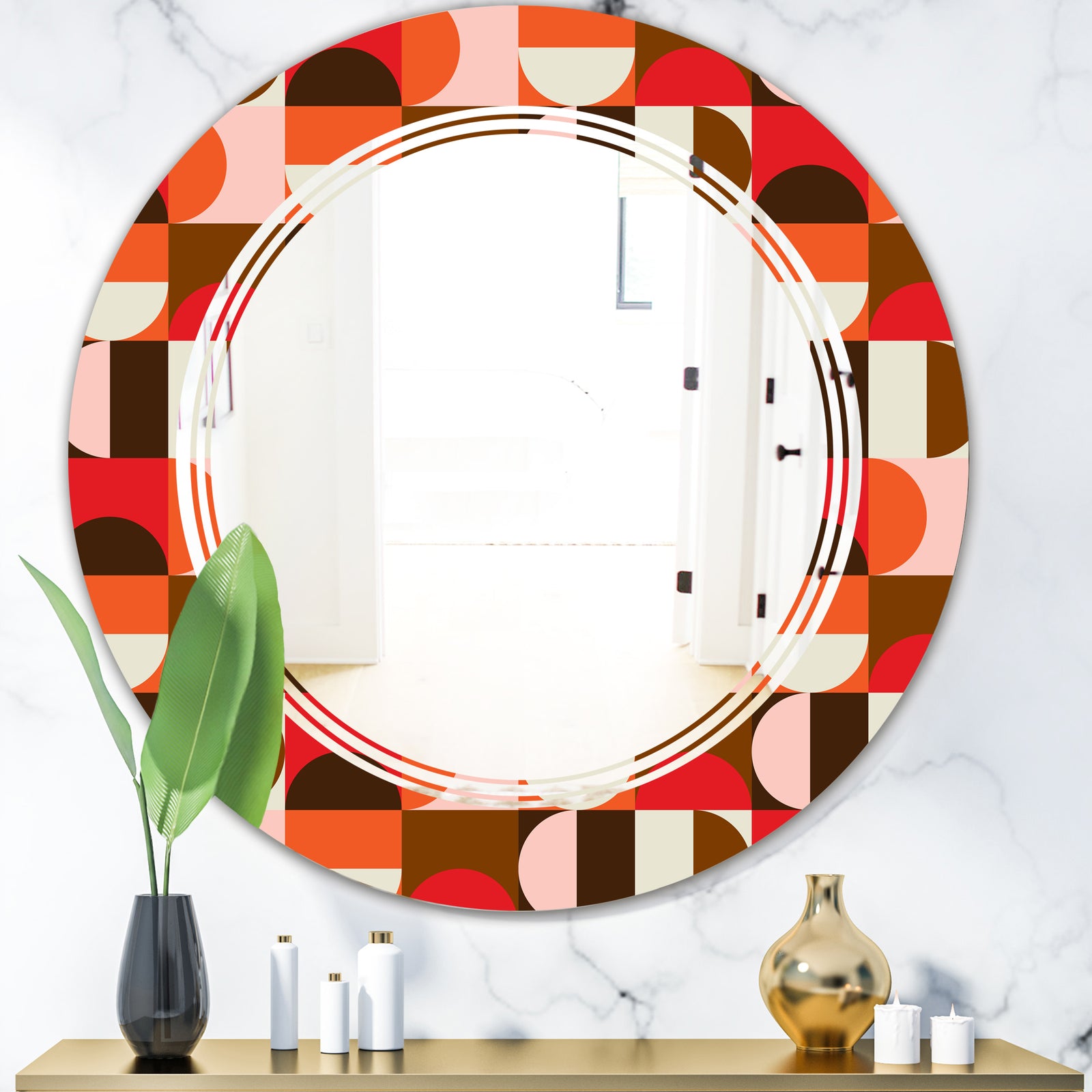 Retro Geometric Design II - Modern Round or Oval Wall Mirror - Triple C