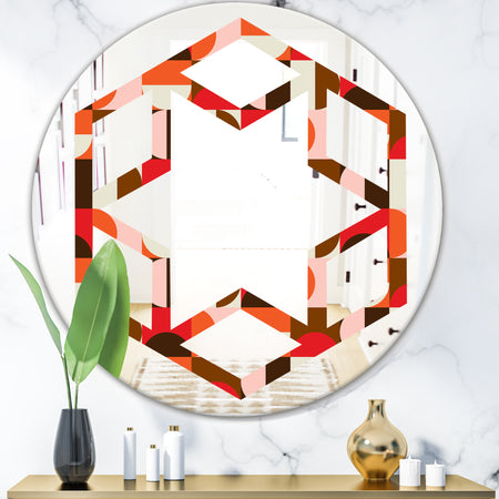 Retro Geometric Design II - Modern Round or Oval Wall Mirror - Hexagon Star