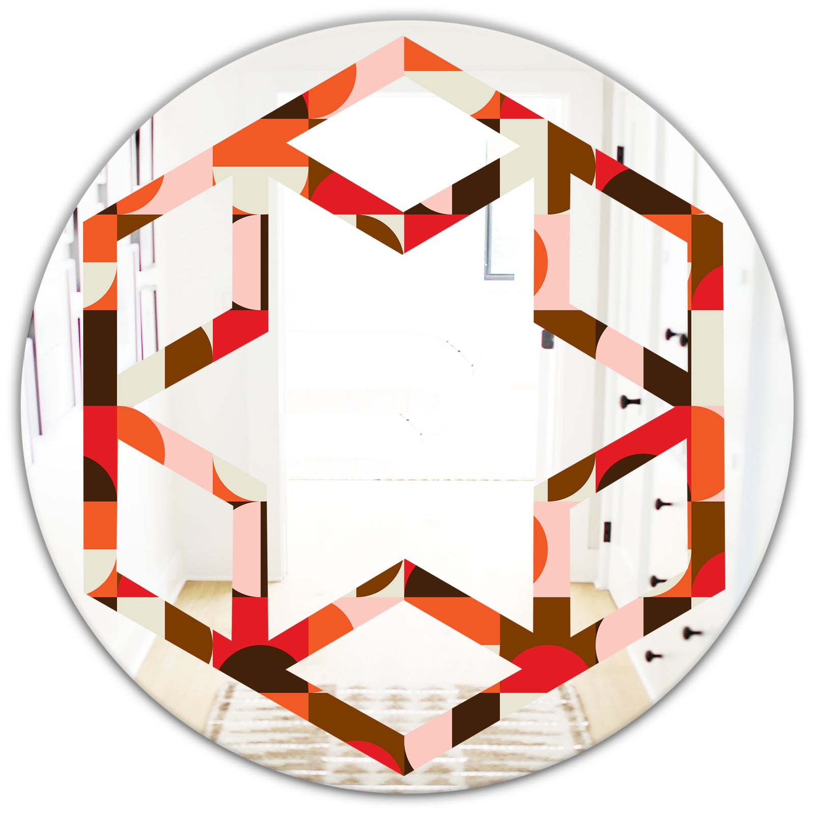 Retro Geometric Design II - Modern Round or Oval Wall Mirror - Hexagon Star
