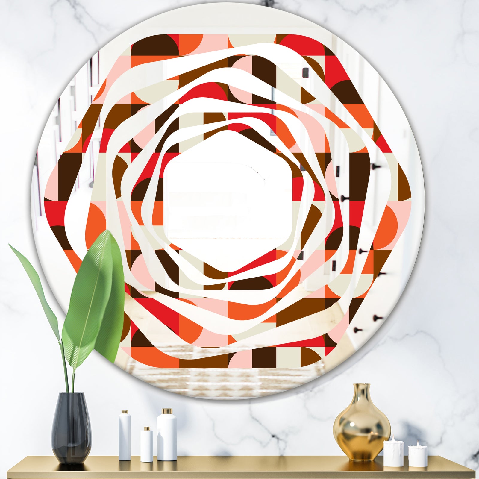 Retro Geometric Design II - Modern Round or Oval Wall Mirror - Whirl