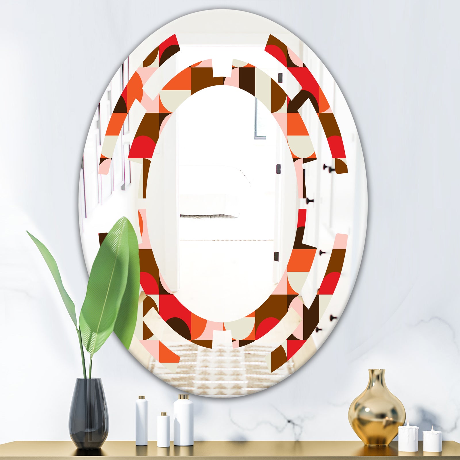 Retro Geometric Design II - Modern Round or Oval Wall Mirror - Space