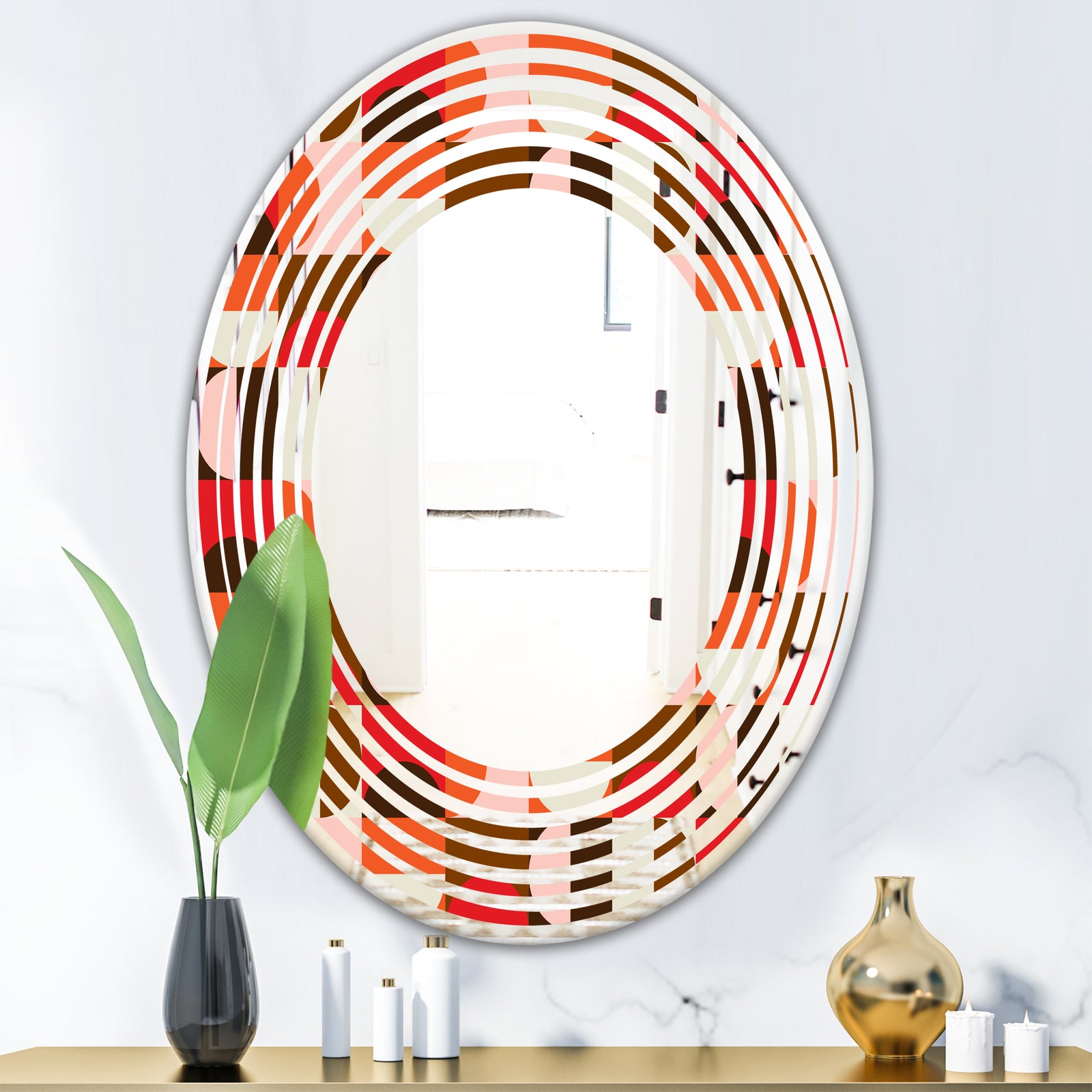 Retro Geometric Design II - Modern Round or Oval Wall Mirror - Wave