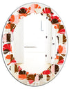 Retro Geometric Design II - Modern Round or Oval Wall Mirror - Leaves
