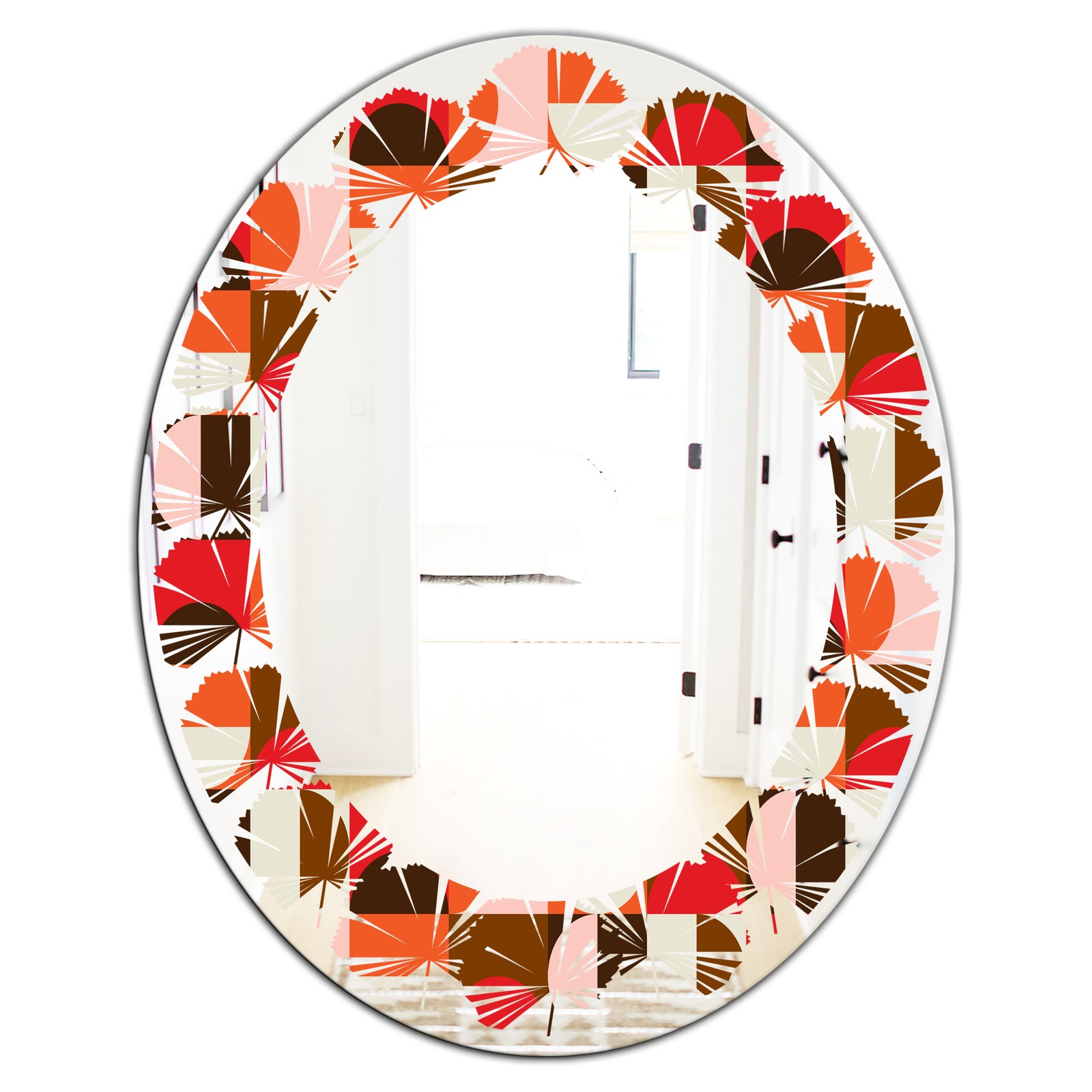 Retro Geometric Design II - Modern Round or Oval Wall Mirror - Leaves