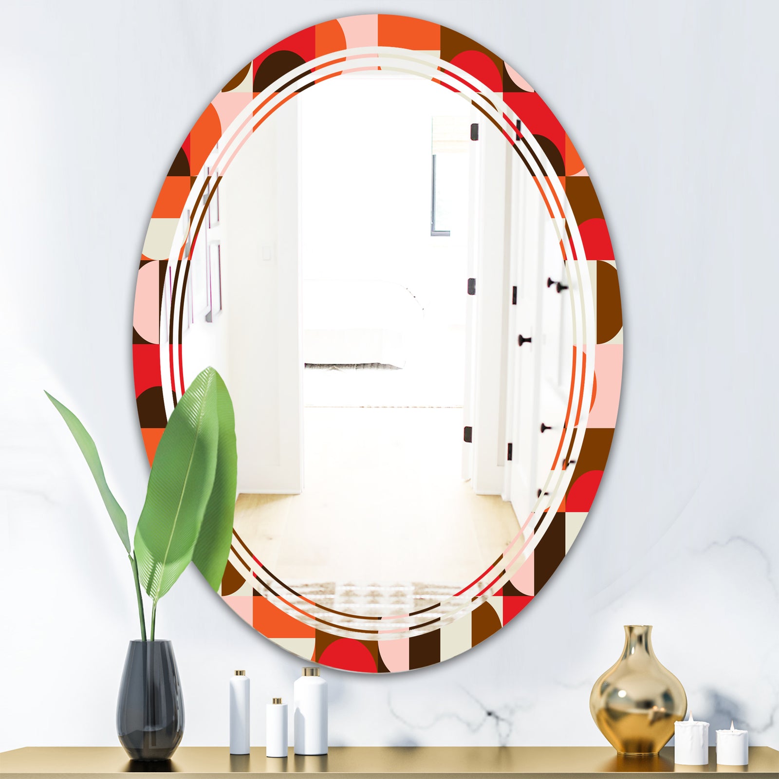 Retro Geometric Design II - Modern Round or Oval Wall Mirror - Triple C