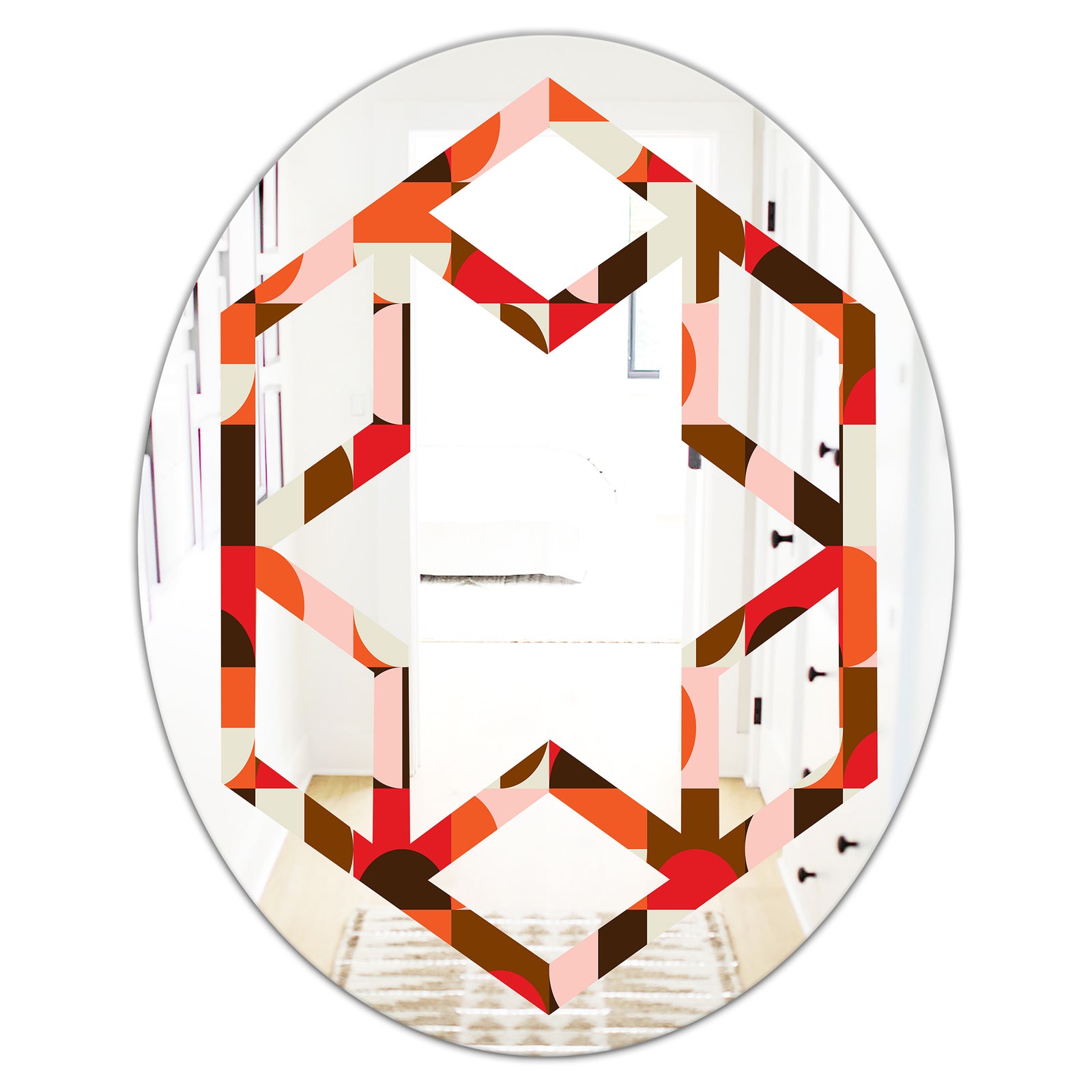 Retro Geometric Design II - Modern Round or Oval Wall Mirror - Hexagon Star
