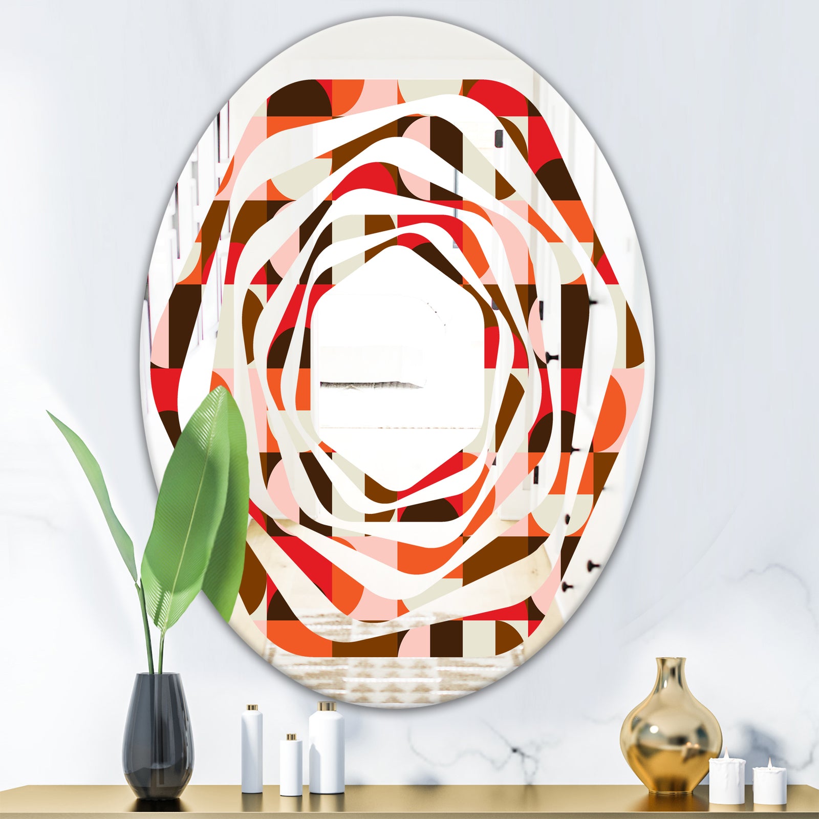 Retro Geometric Design II - Modern Round or Oval Wall Mirror - Whirl