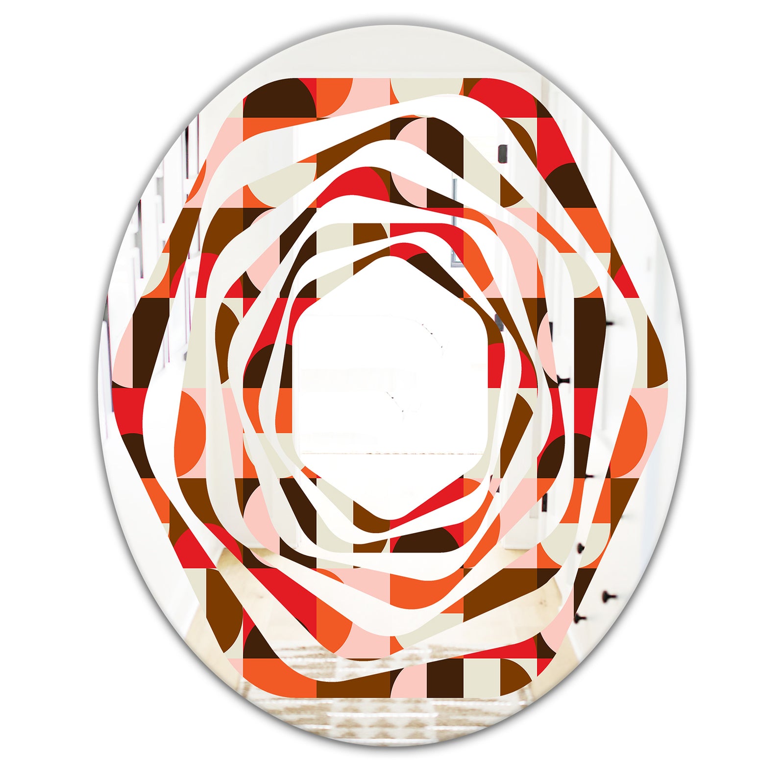 Retro Geometric Design II - Modern Round or Oval Wall Mirror - Whirl