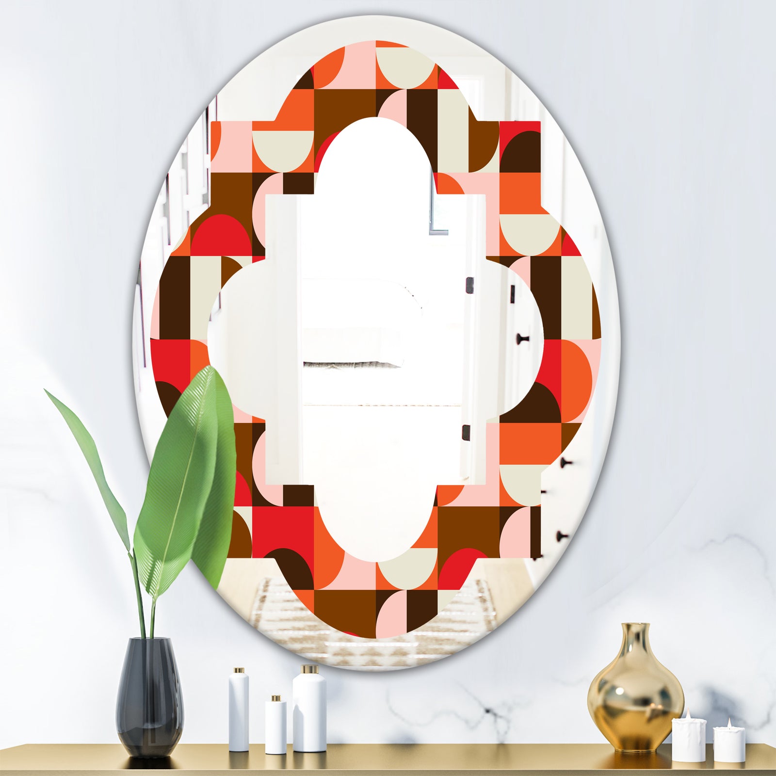 Retro Geometric Design II - Modern Round or Oval Wall Mirror - Quatrefoil