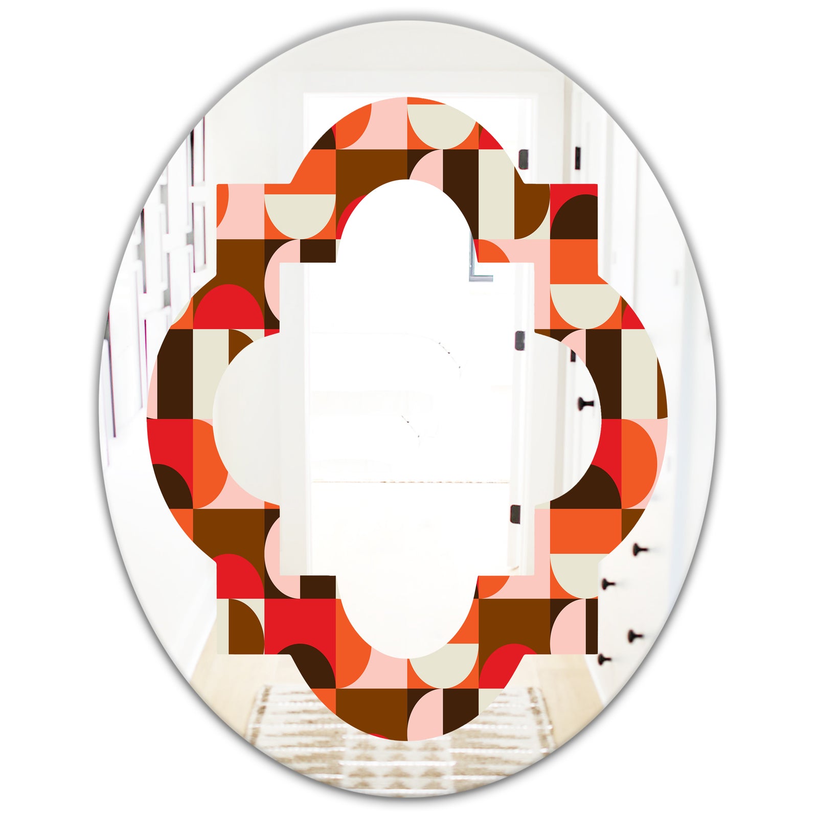 Retro Geometric Design II - Modern Round or Oval Wall Mirror - Quatrefoil