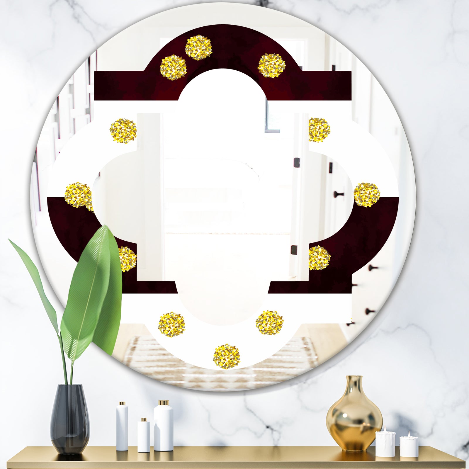 Gold Polka Dot Pattern I - Modern Round or Oval Wall Mirror - Quatrefoil