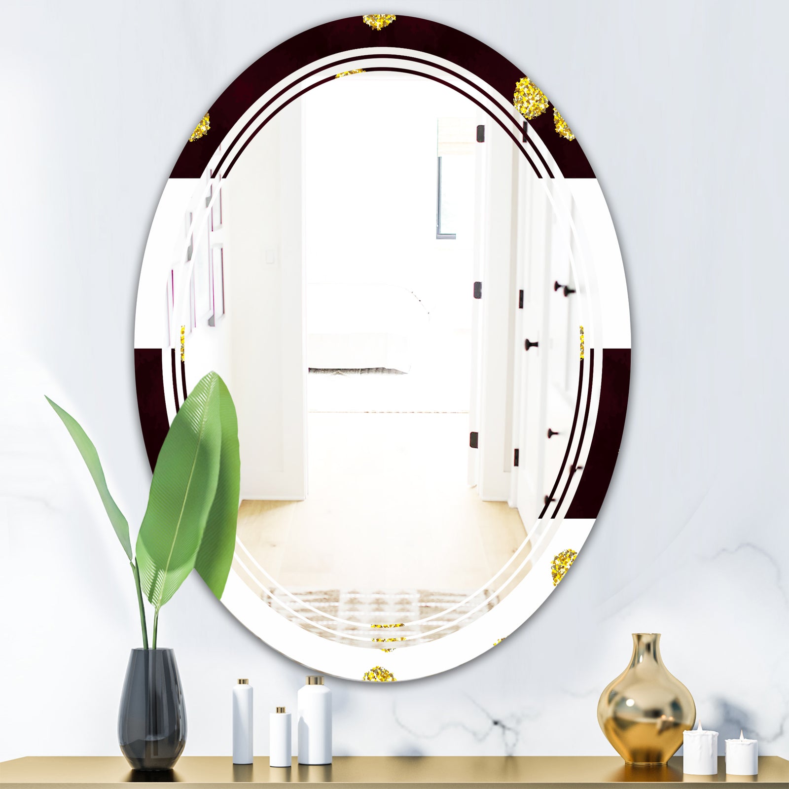 Gold Polka Dot Pattern I - Modern Round or Oval Wall Mirror - Triple C
