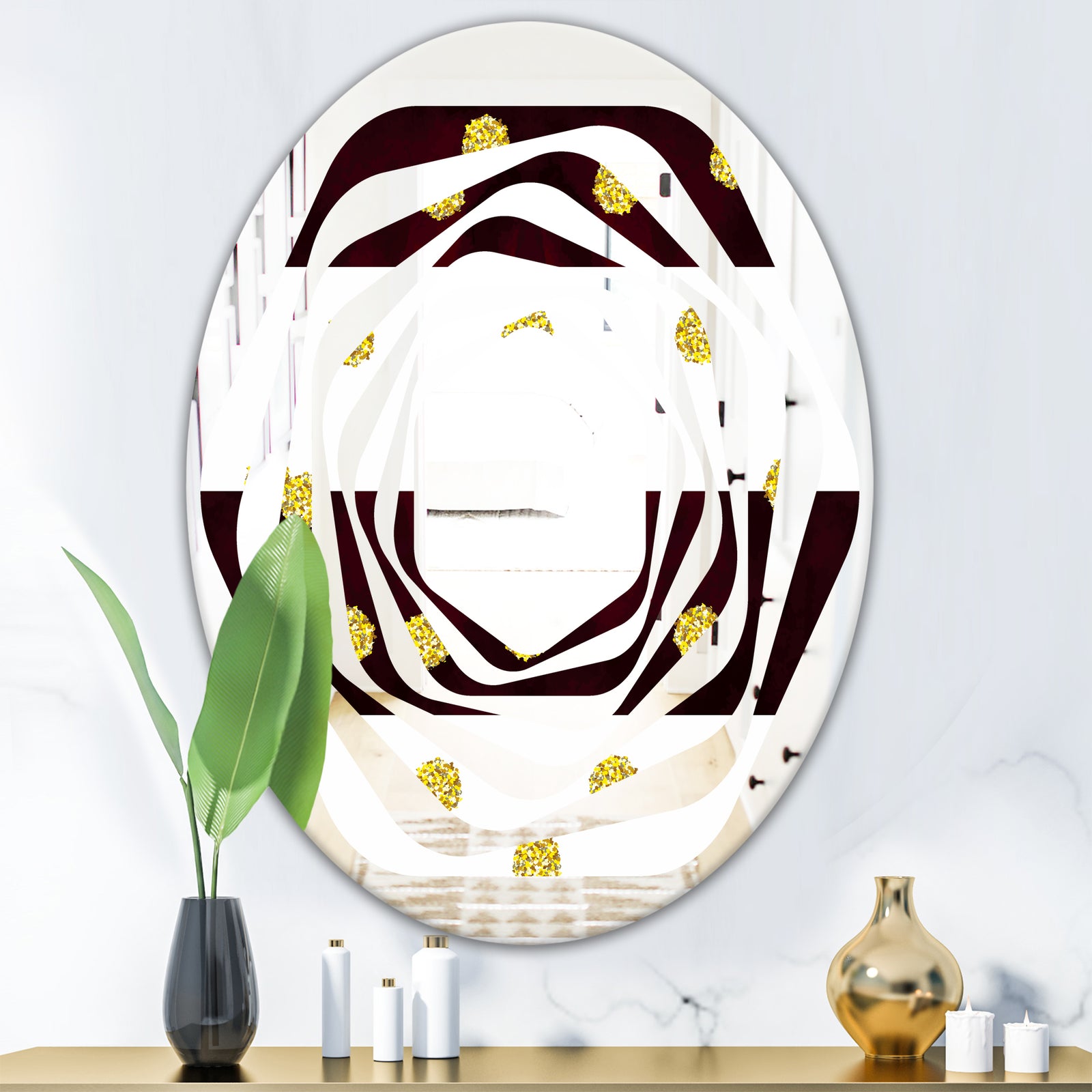 Gold Polka Dot Pattern I - Modern Round or Oval Wall Mirror - Whirl