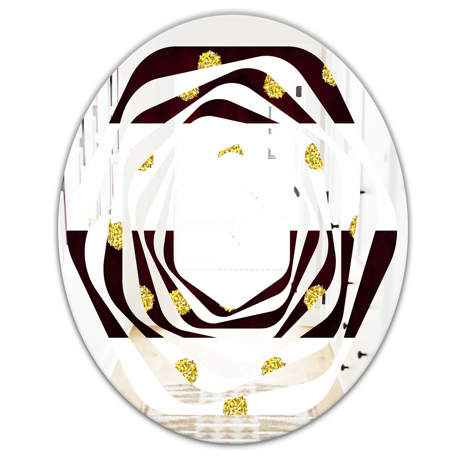 Gold Polka Dot Pattern I - Modern Round or Oval Wall Mirror - Whirl
