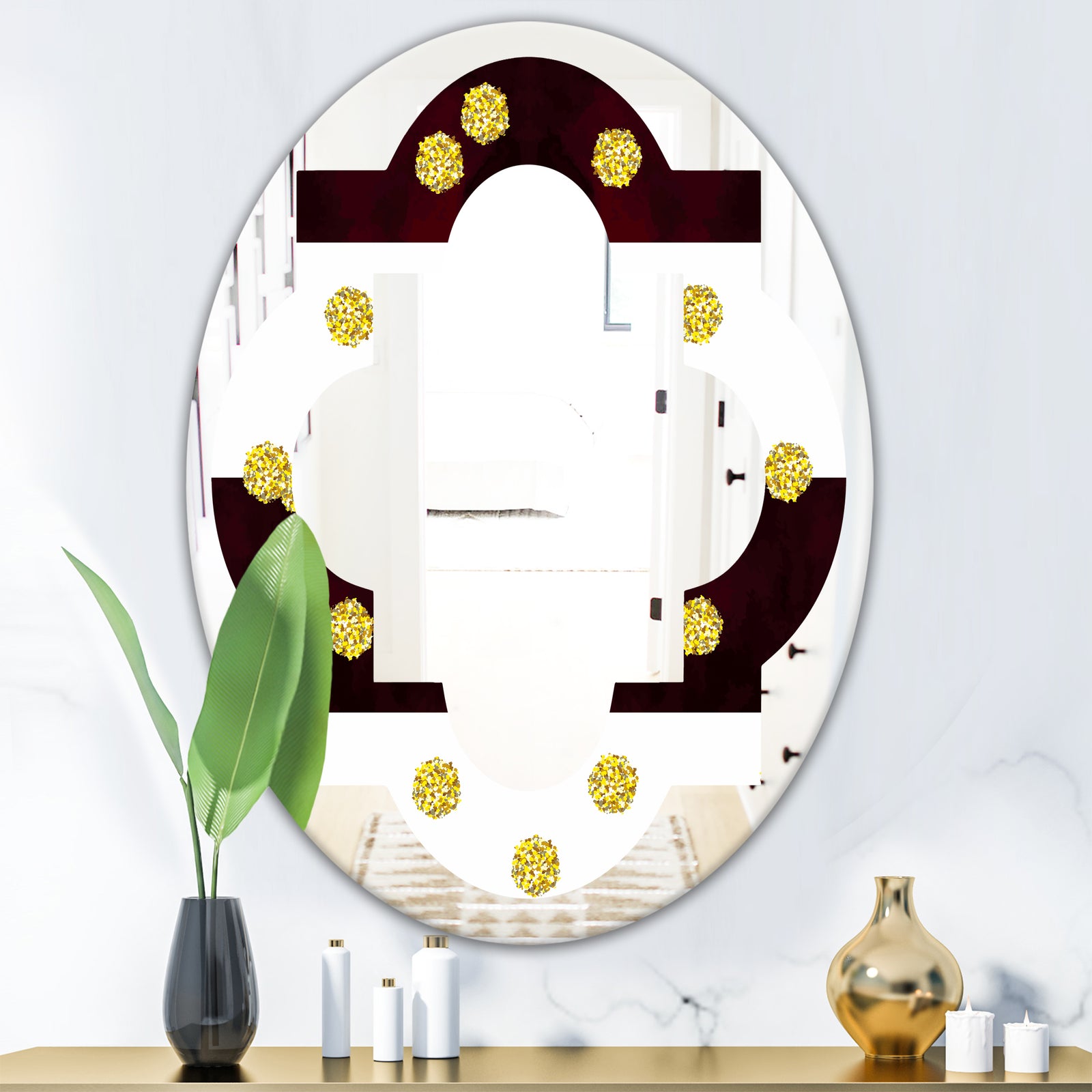 Gold Polka Dot Pattern I - Modern Round or Oval Wall Mirror - Quatrefoil