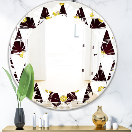 Gold Polka Dot Pattern II - Modern Round or Oval Wall Mirror - Leaves