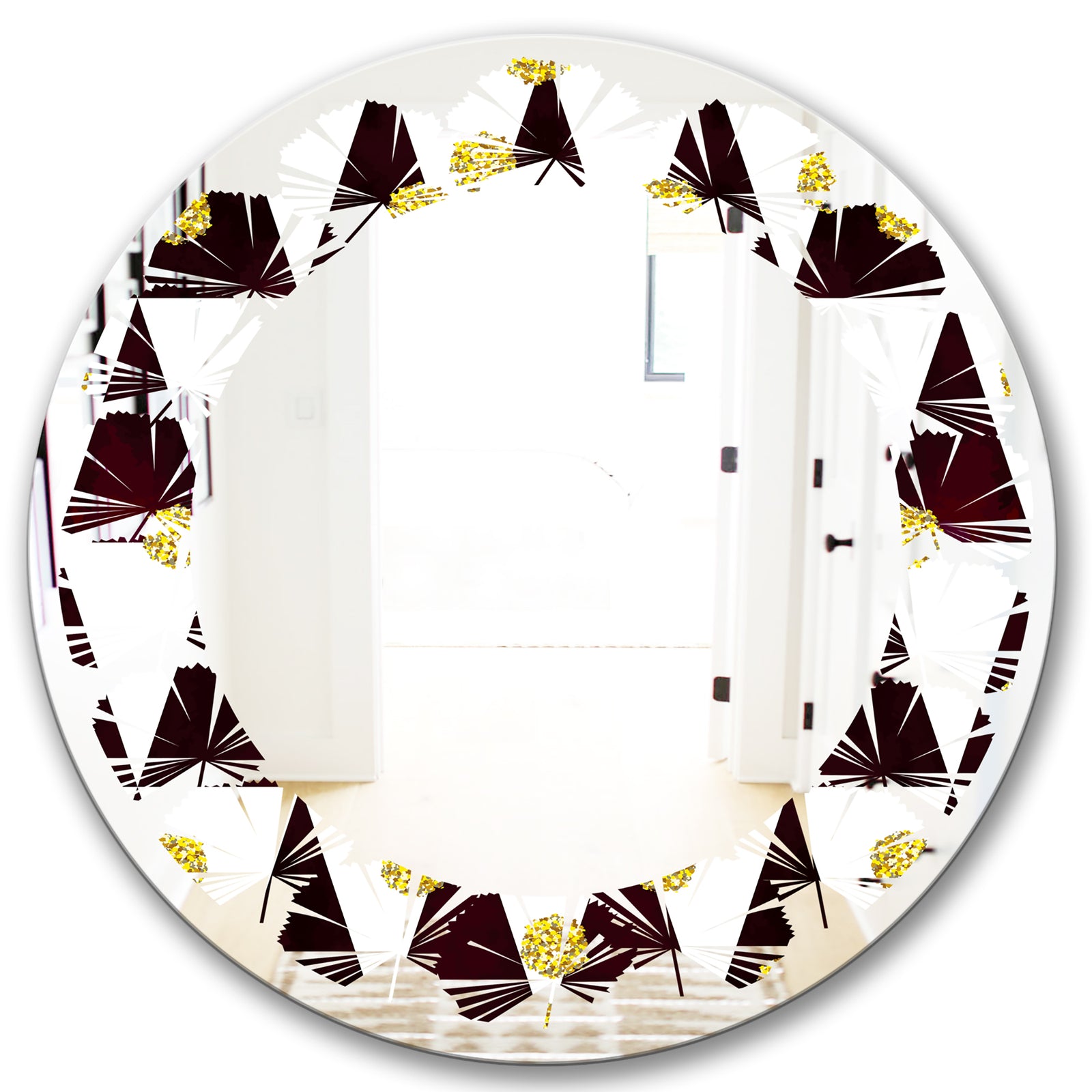 Gold Polka Dot Pattern II - Modern Round or Oval Wall Mirror - Leaves