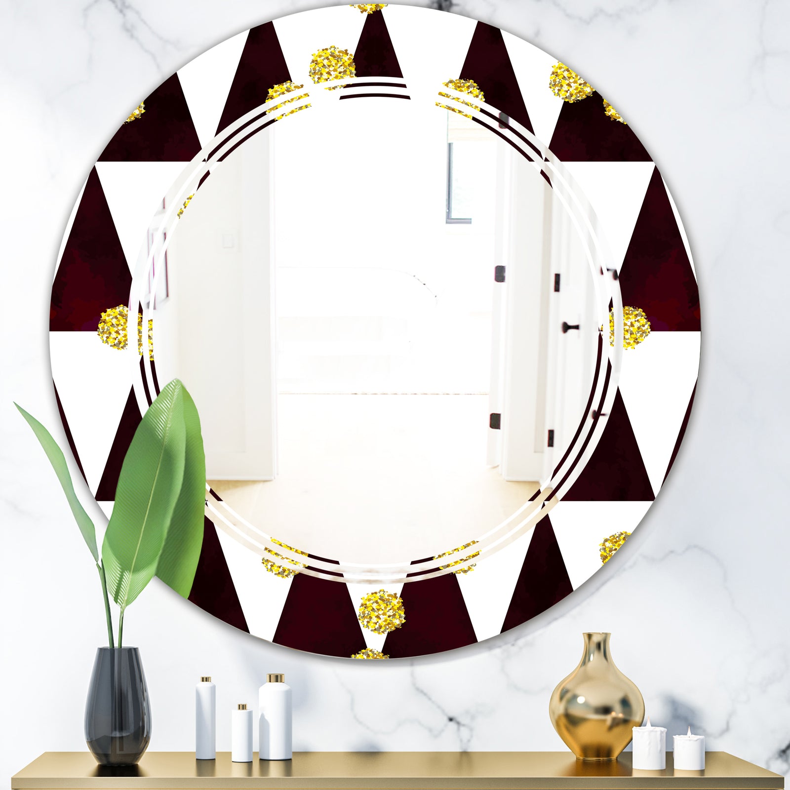 Gold Polka Dot Pattern II - Modern Round or Oval Wall Mirror - Triple C