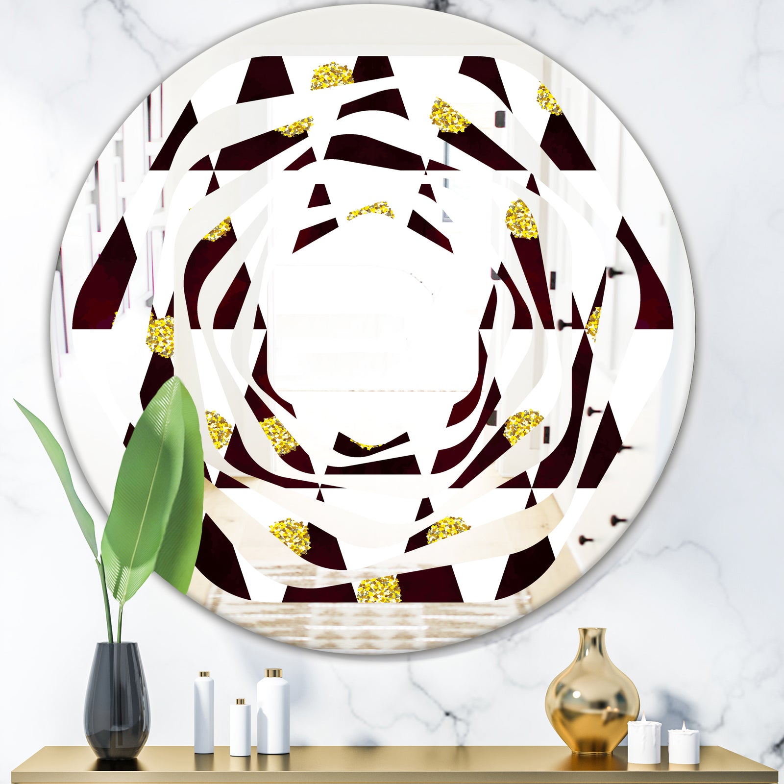 Gold Polka Dot Pattern II - Modern Round or Oval Wall Mirror - Whirl