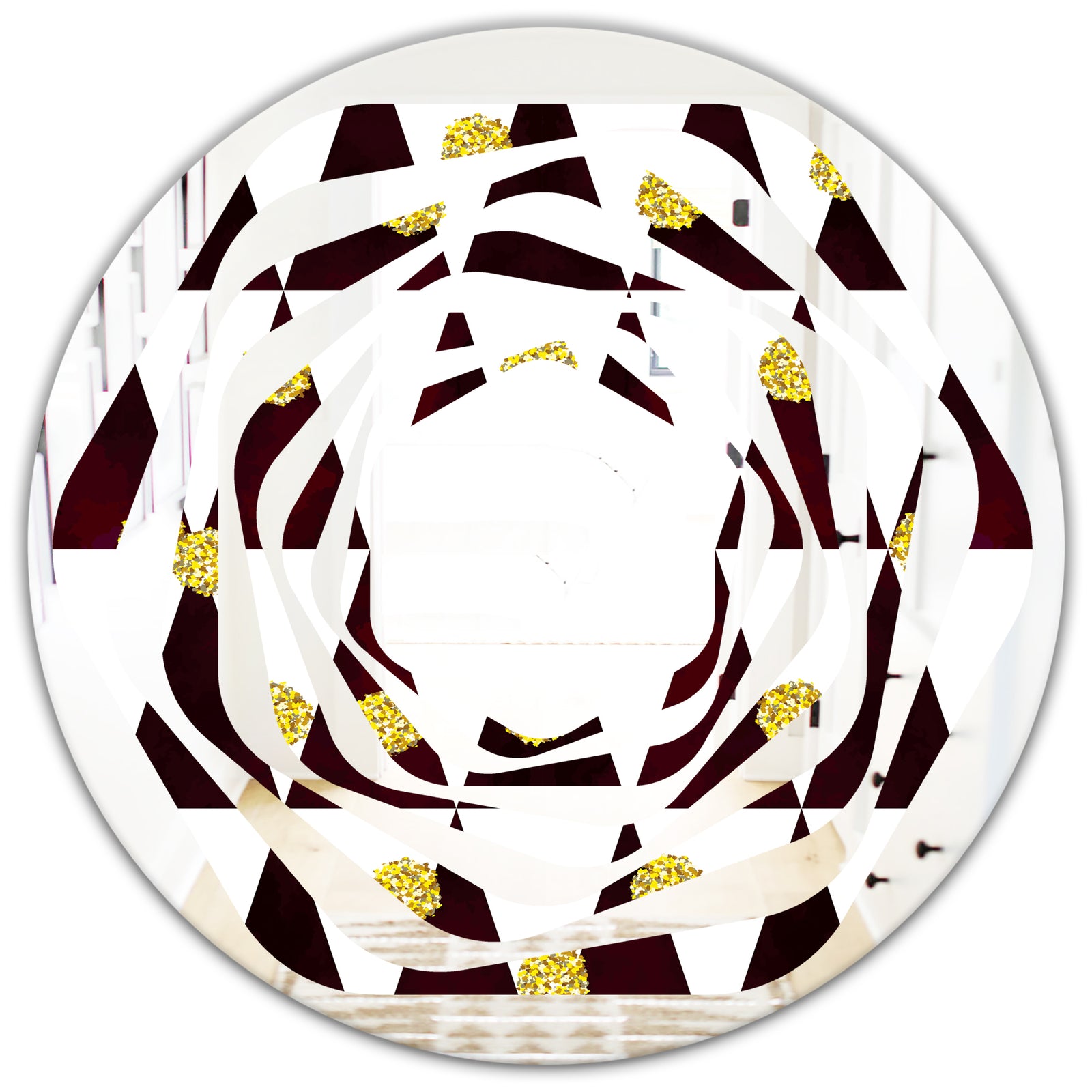 Gold Polka Dot Pattern II - Modern Round or Oval Wall Mirror - Whirl
