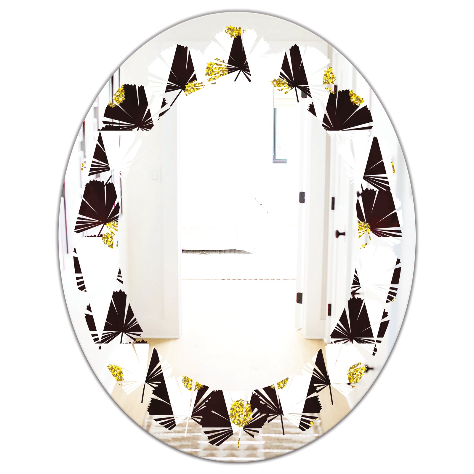 Gold Polka Dot Pattern II - Modern Round or Oval Wall Mirror - Leaves