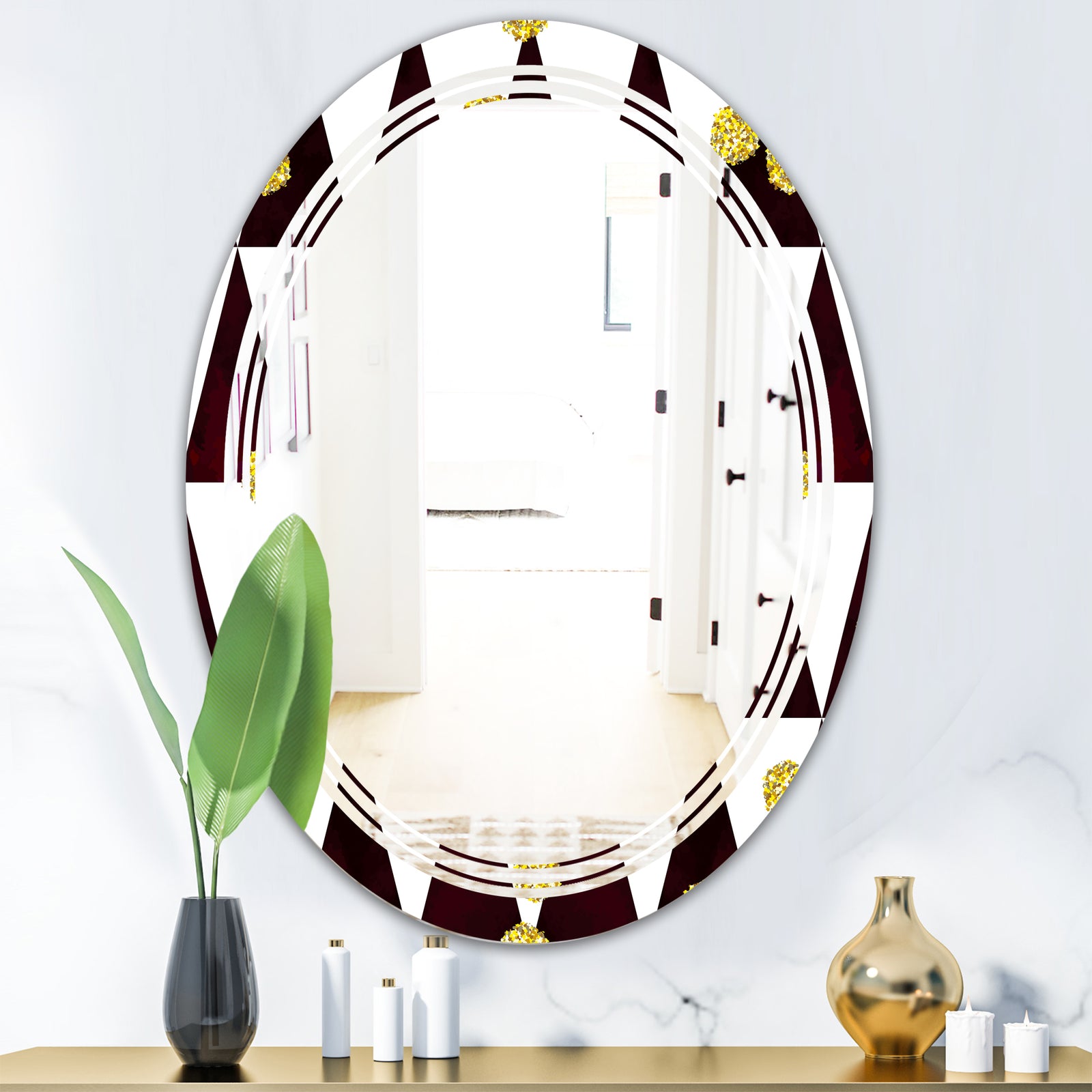 Gold Polka Dot Pattern II - Modern Round or Oval Wall Mirror - Triple C