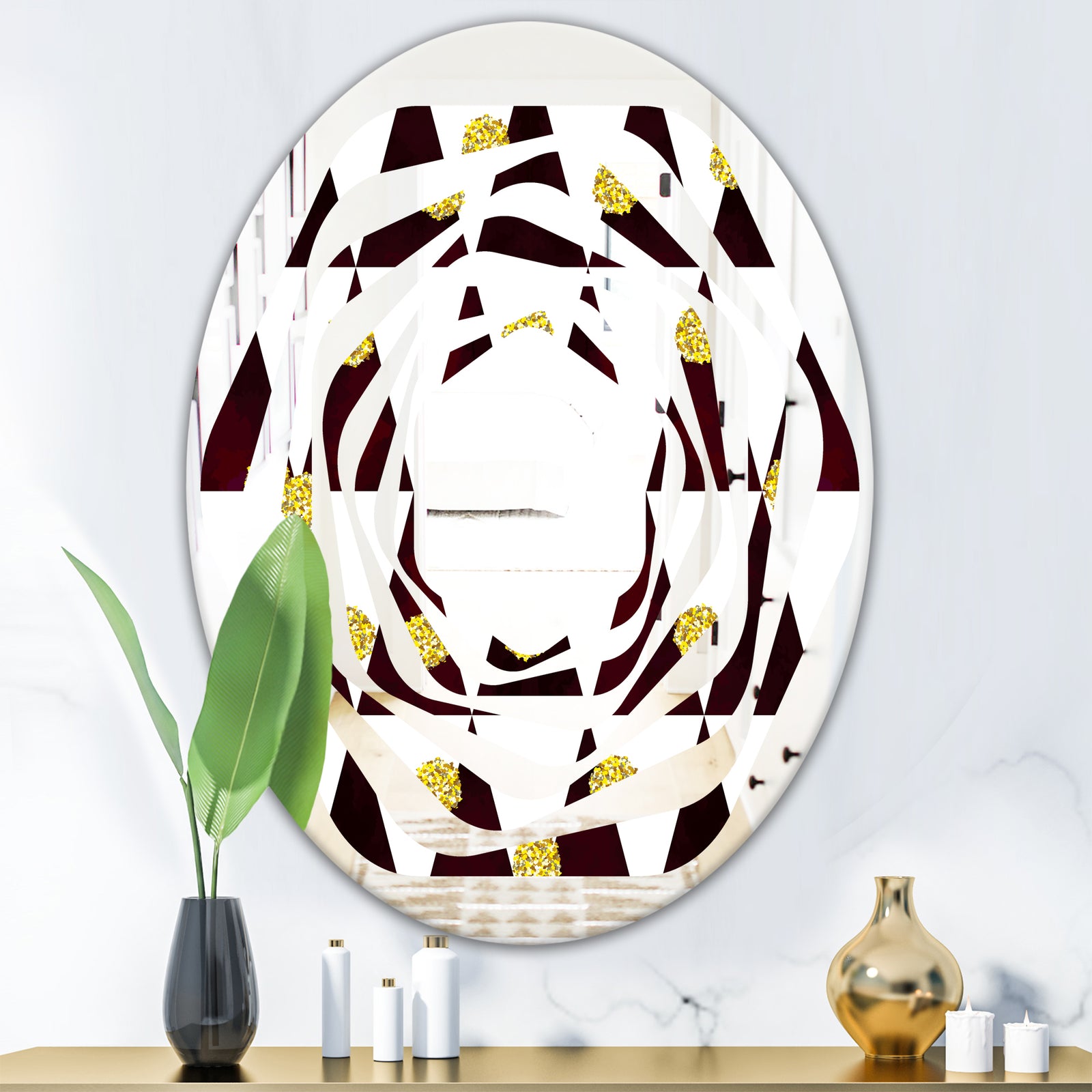 Gold Polka Dot Pattern II - Modern Round or Oval Wall Mirror - Whirl