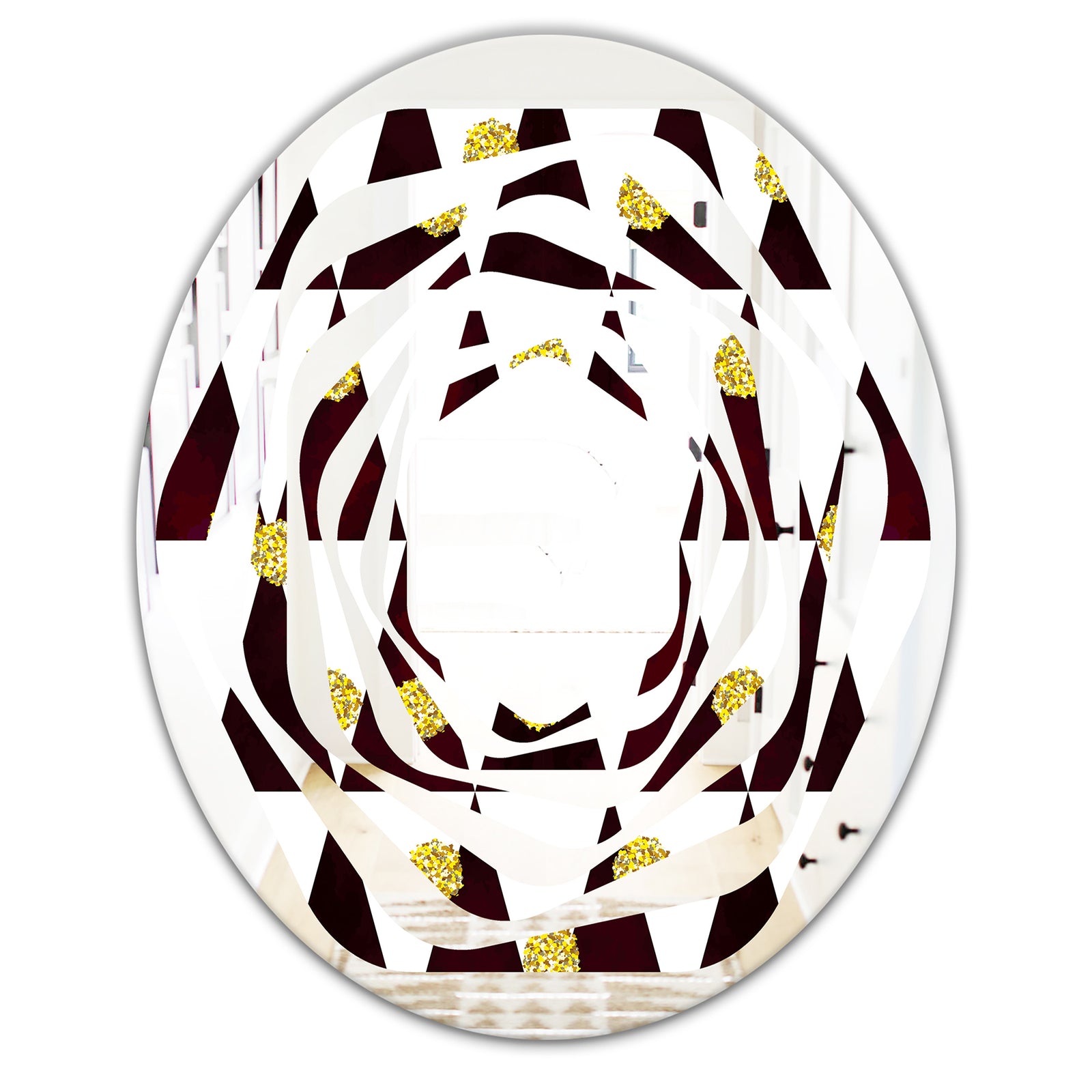 Gold Polka Dot Pattern II - Modern Round or Oval Wall Mirror - Whirl