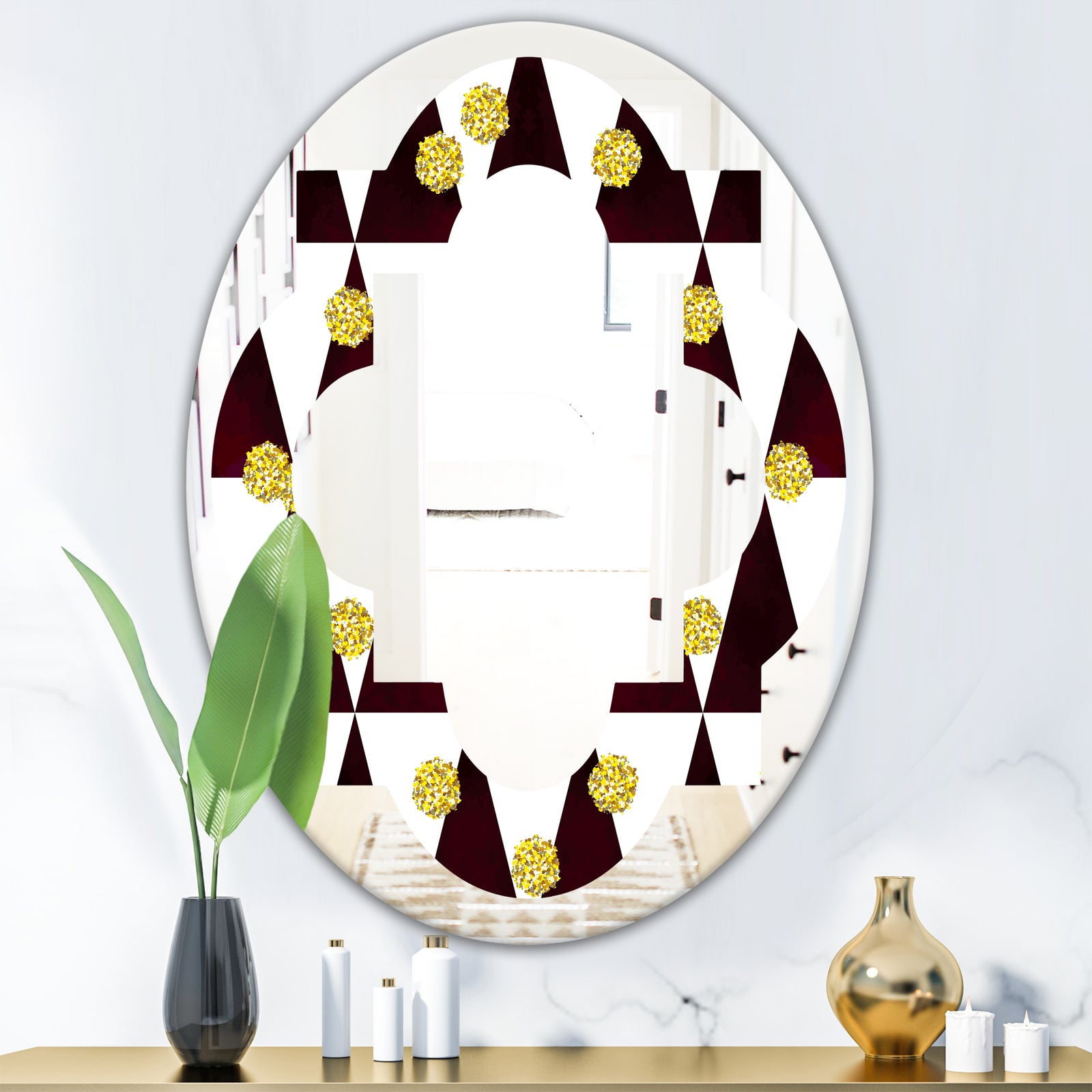 Gold Polka Dot Pattern II - Modern Round or Oval Wall Mirror - Quatrefoil