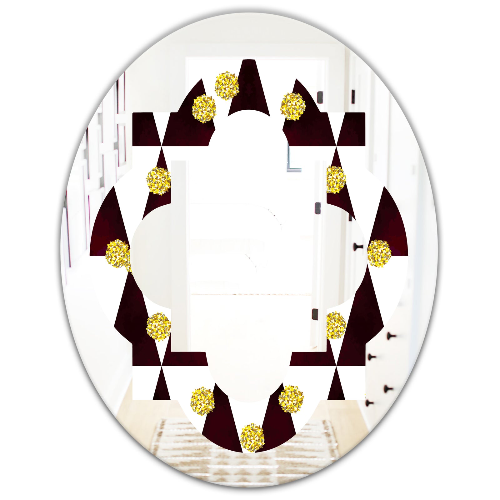 Gold Polka Dot Pattern II - Modern Round or Oval Wall Mirror - Quatrefoil