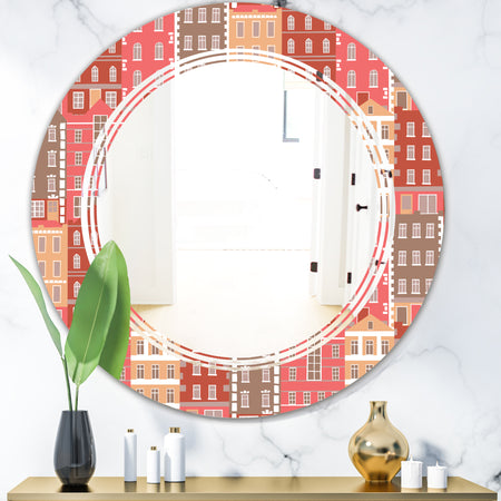 Handdrawn Colorful Houses - Modern Round or Oval Wall Mirror - Triple C