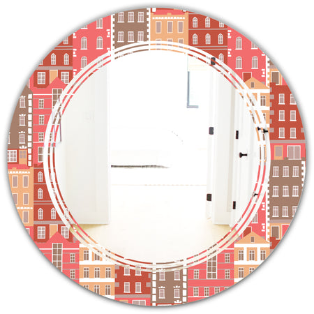 Handdrawn Colorful Houses - Modern Round or Oval Wall Mirror - Triple C