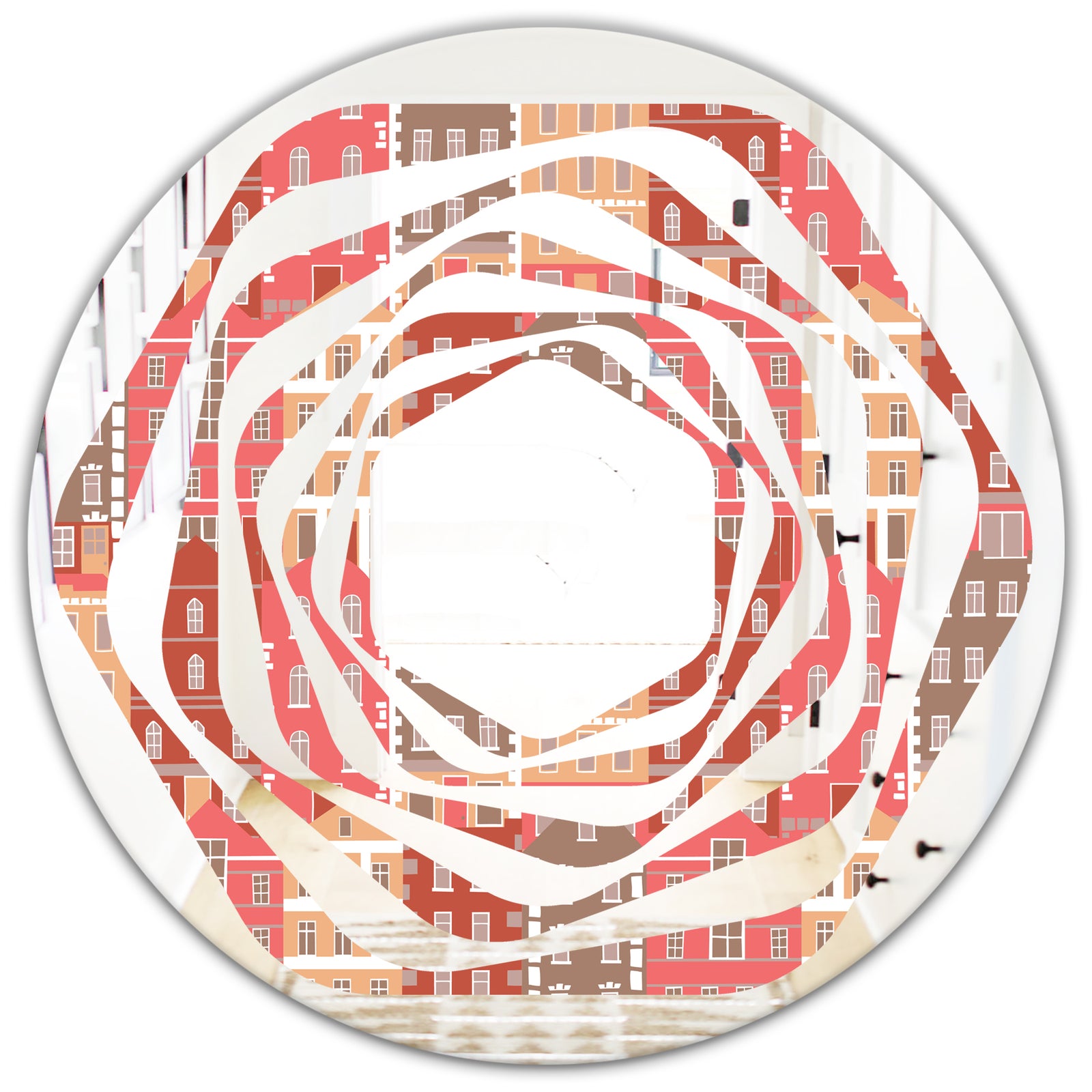 Handdrawn Colorful Houses - Modern Round or Oval Wall Mirror - Whirl