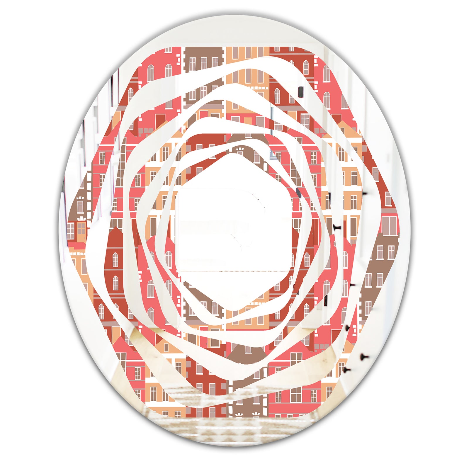 Handdrawn Colorful Houses - Modern Round or Oval Wall Mirror - Whirl