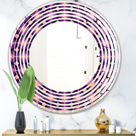 Retro Circular Purple and Yellow Pattern - Modern Round or Oval Wall Mirror - Wave