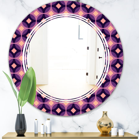Retro Circular Purple and Yellow Pattern - Modern Round or Oval Wall Mirror - Triple C