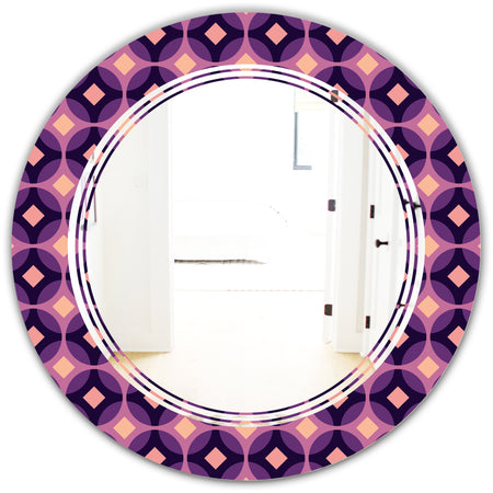 Retro Circular Purple and Yellow Pattern - Modern Round or Oval Wall Mirror - Triple C