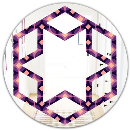 Retro Circular Purple and Yellow Pattern - Modern Round or Oval Wall Mirror - Hexagon Star