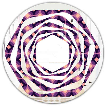 Retro Circular Purple and Yellow Pattern - Modern Round or Oval Wall Mirror - Whirl