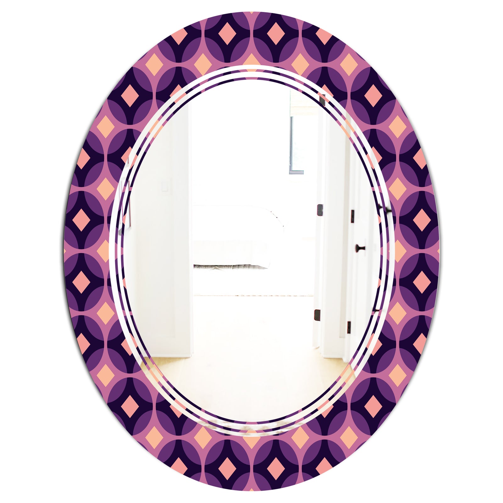Retro Circular Purple and Yellow Pattern - Modern Round or Oval Wall Mirror - Triple C