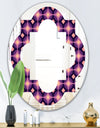 Retro Circular Purple and Yellow Pattern - Modern Round or Oval Wall Mirror - Quatrefoil