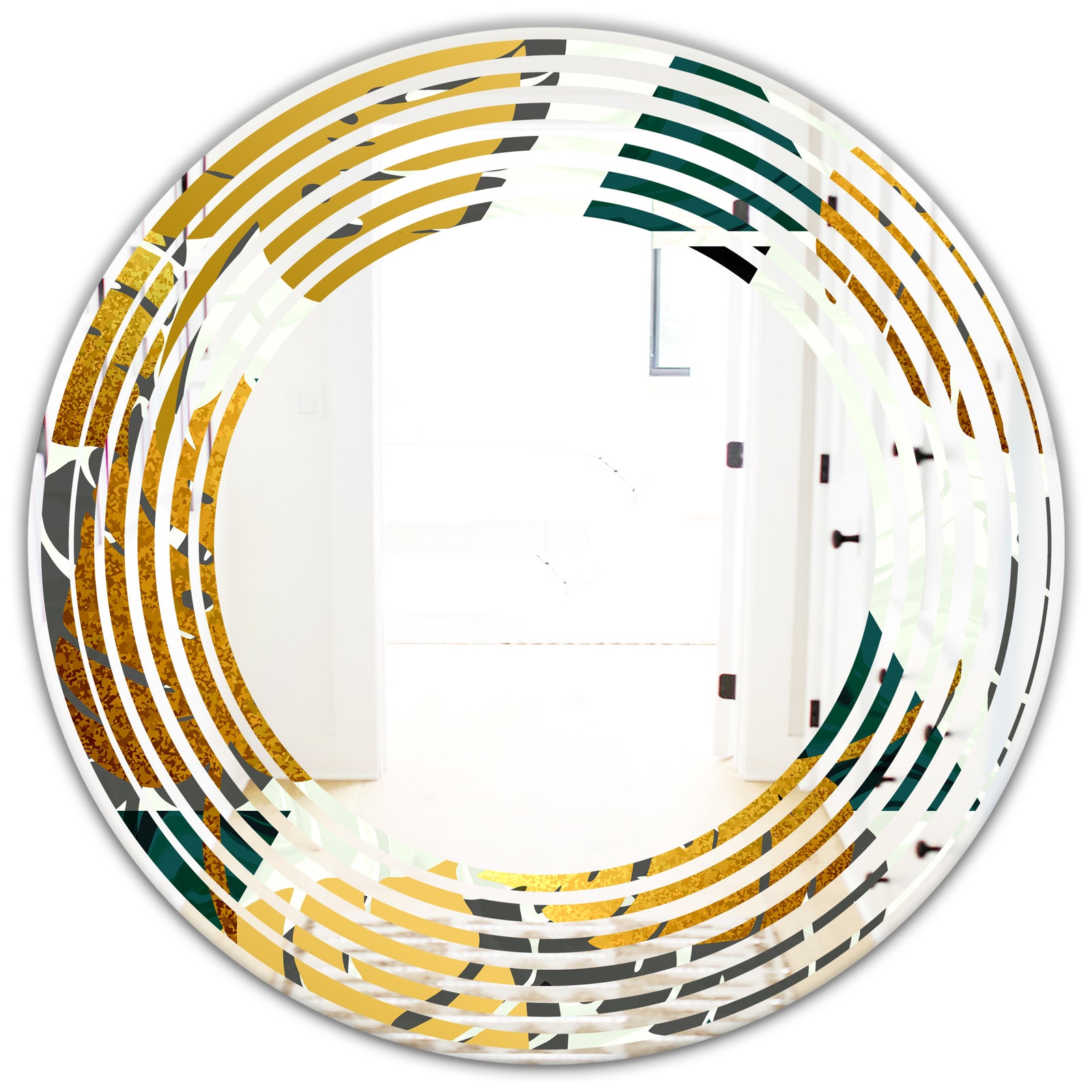Golden Foliage V - Modern Round or Oval Wall Mirror - Wave