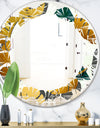 Golden Foliage V - Modern Round or Oval Wall Mirror - Leaves