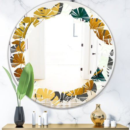 Golden Foliage V - Modern Round or Oval Wall Mirror - Leaves