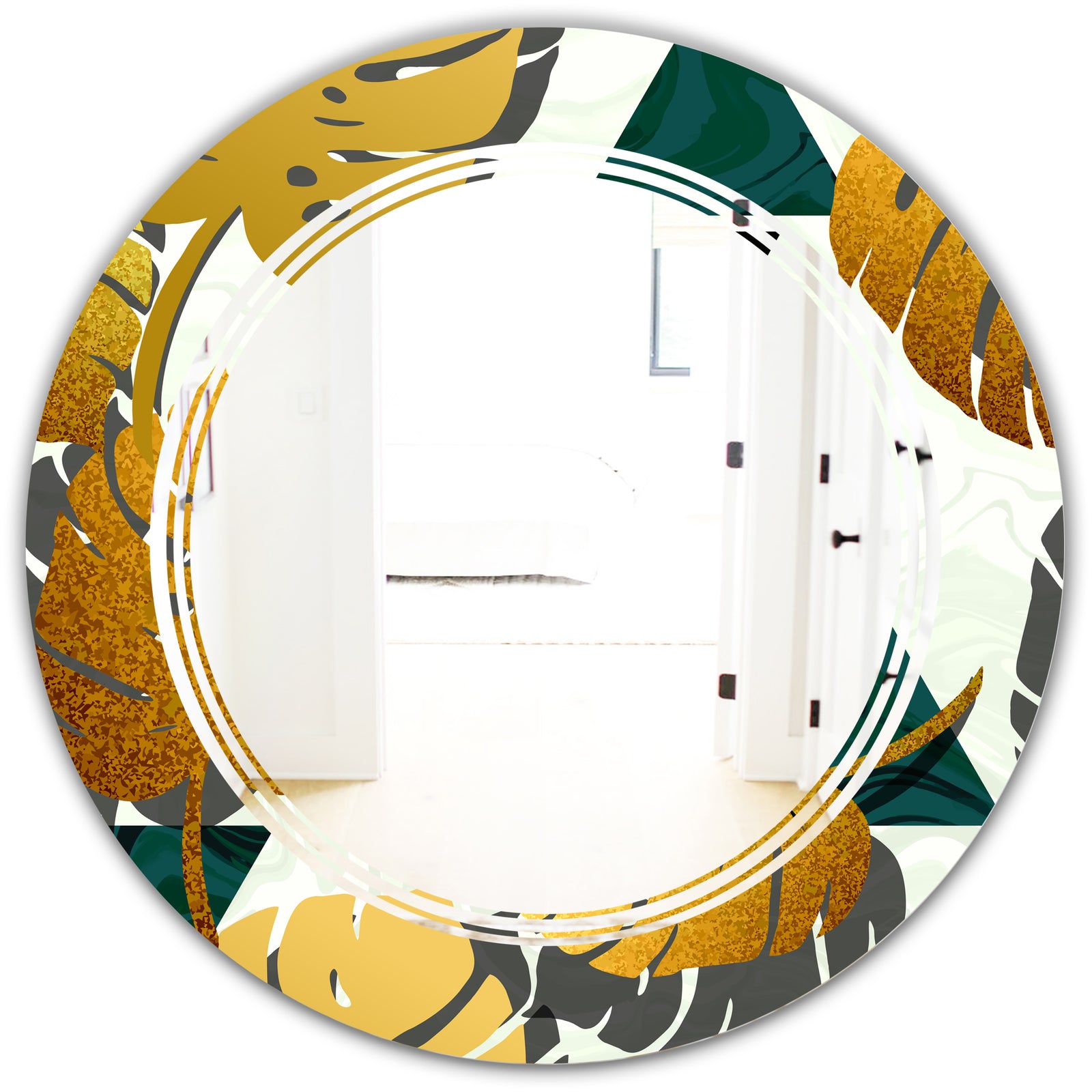 Golden Foliage V - Modern Round or Oval Wall Mirror - Triple C