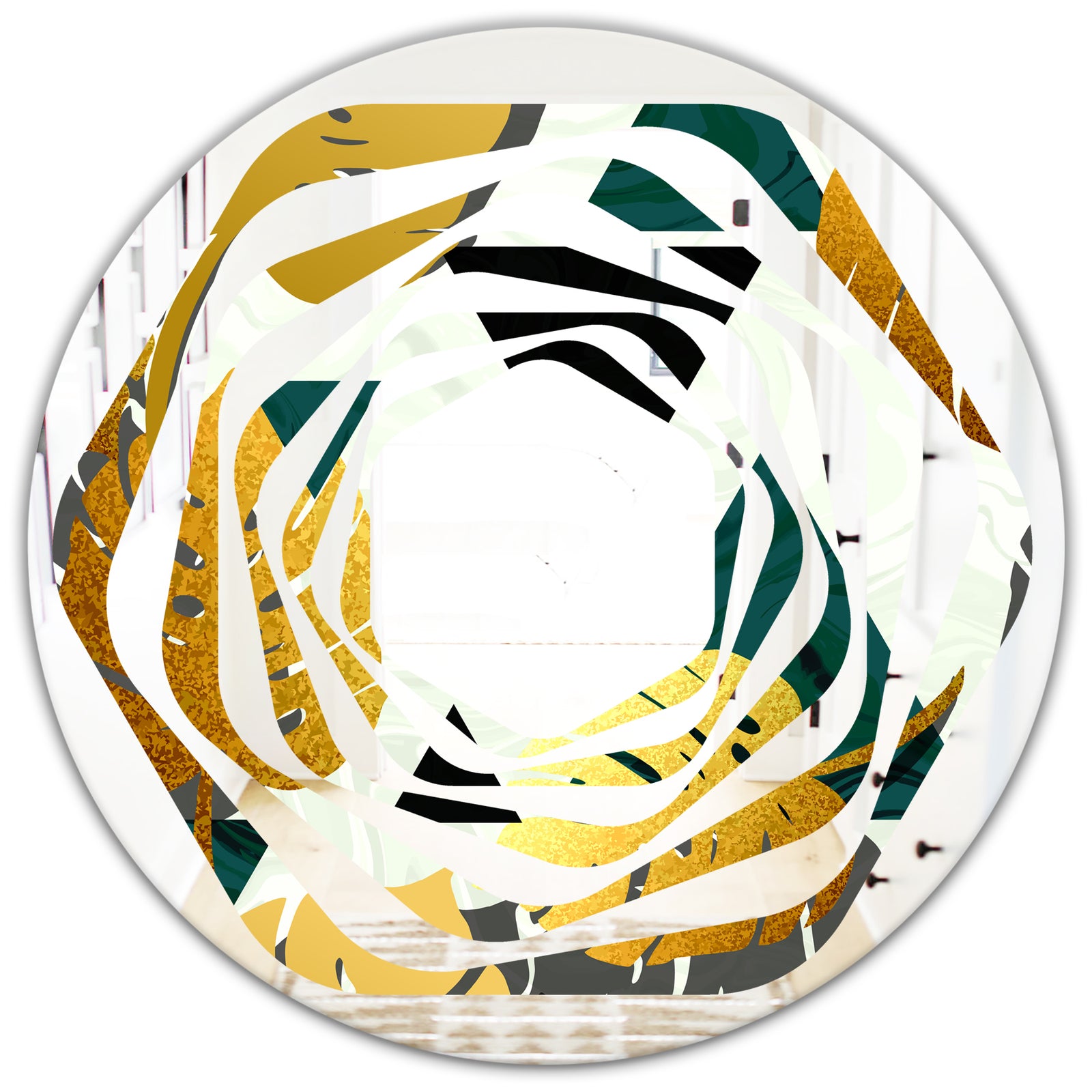 Golden Foliage V - Modern Round or Oval Wall Mirror - Whirl